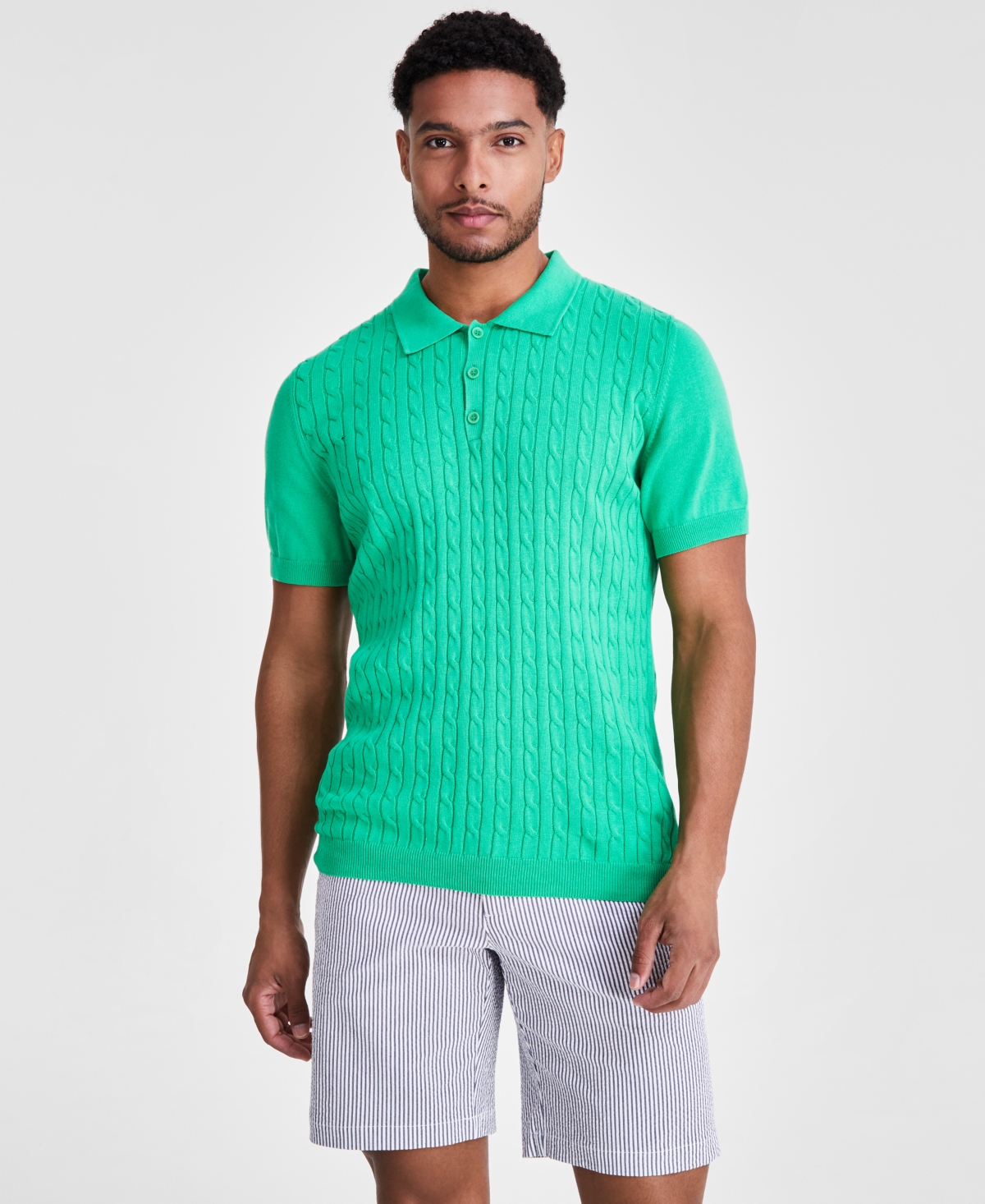 Men's Regular-Fit Sweater-Knit Polo Shirt, Created for Macy's - Green Brilliance