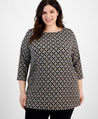 JM Collection - Plus Size Francesca Foulard Knit Boat-Neck Top