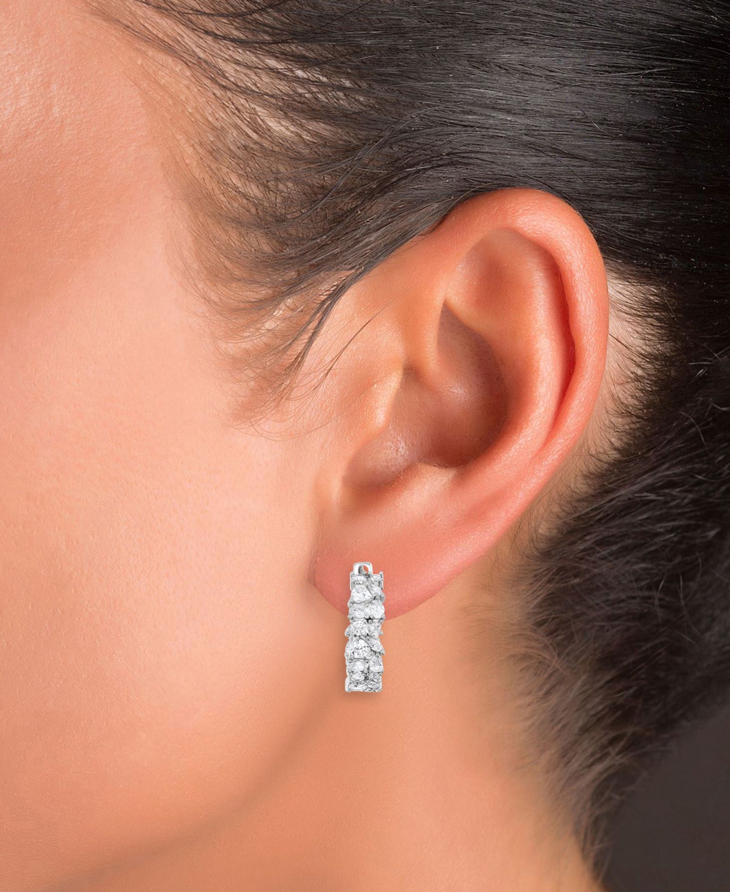 Cubic Zirconia Mixed Cut Cluster Small Hoop Earrings, 0.75"
