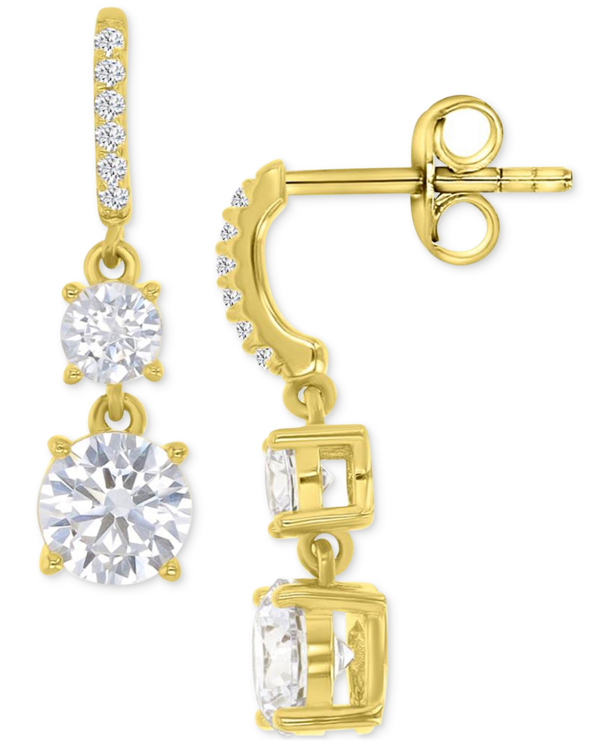 Shop Macy's Cubic Zirconia Double Stone Linear Drop Earrings In Gold