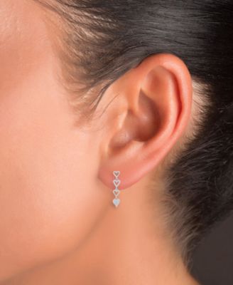 Cubic Zirconia Pav&eacute; & Polished Hearts Linear Drop Earrings