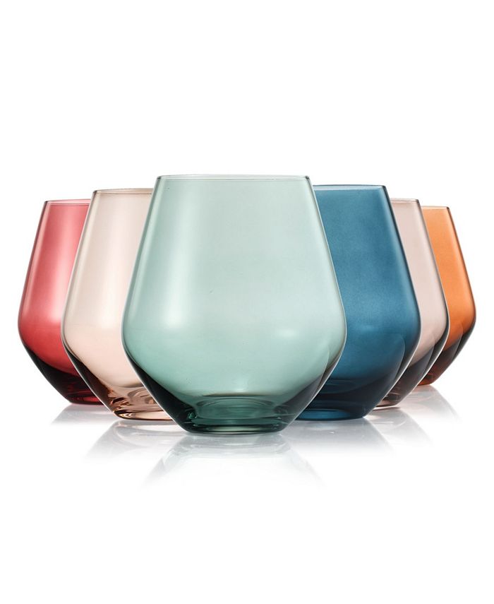 The Wine Savant Pastel Colored Stemless Crystal Wine Glasses, Set of 6