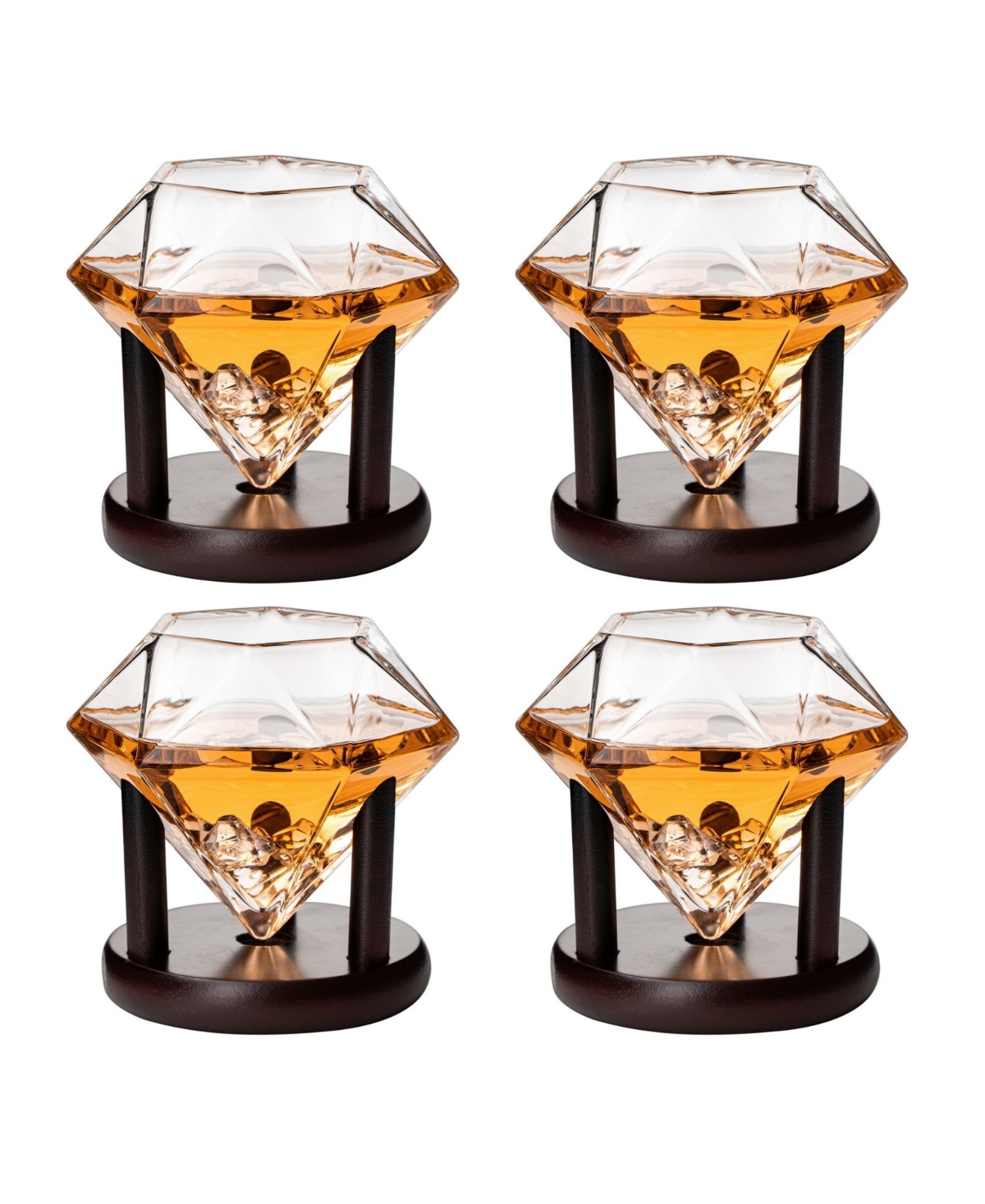 Shop The Wine Savant Diamond Glasses Wood Stands, Set Of 4 10 oz In Clear