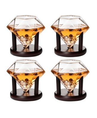 The Wine Savant Diamond Glasses Wood Stands, Set of 4 10 oz - Macy's