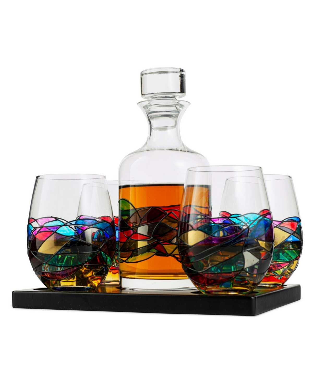 Shop The Wine Savant Renaissance Stained Glass Wine Decanter Glasses, Set Of 5 In Multicolored