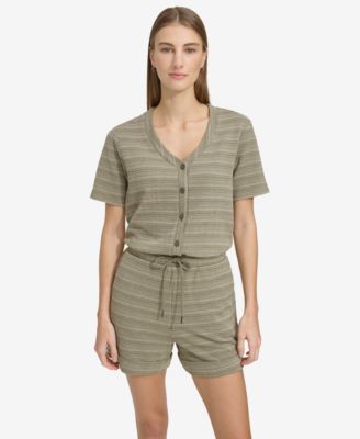 Marc New York - Women's Striped Knit Short-Sleeve Romper