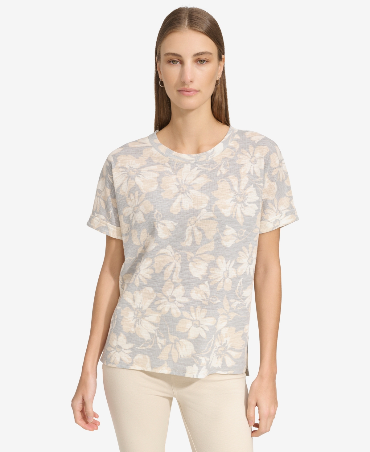 Shop Marc New York Andrew Marc Sport Women's High-low Waffle-knit Tee In High Rise Multi Floral