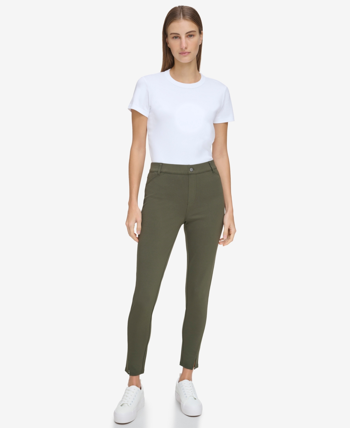 Andrew Marc Sport Women's Pull On Ponte Pants with Twisted Seams - Forest Green