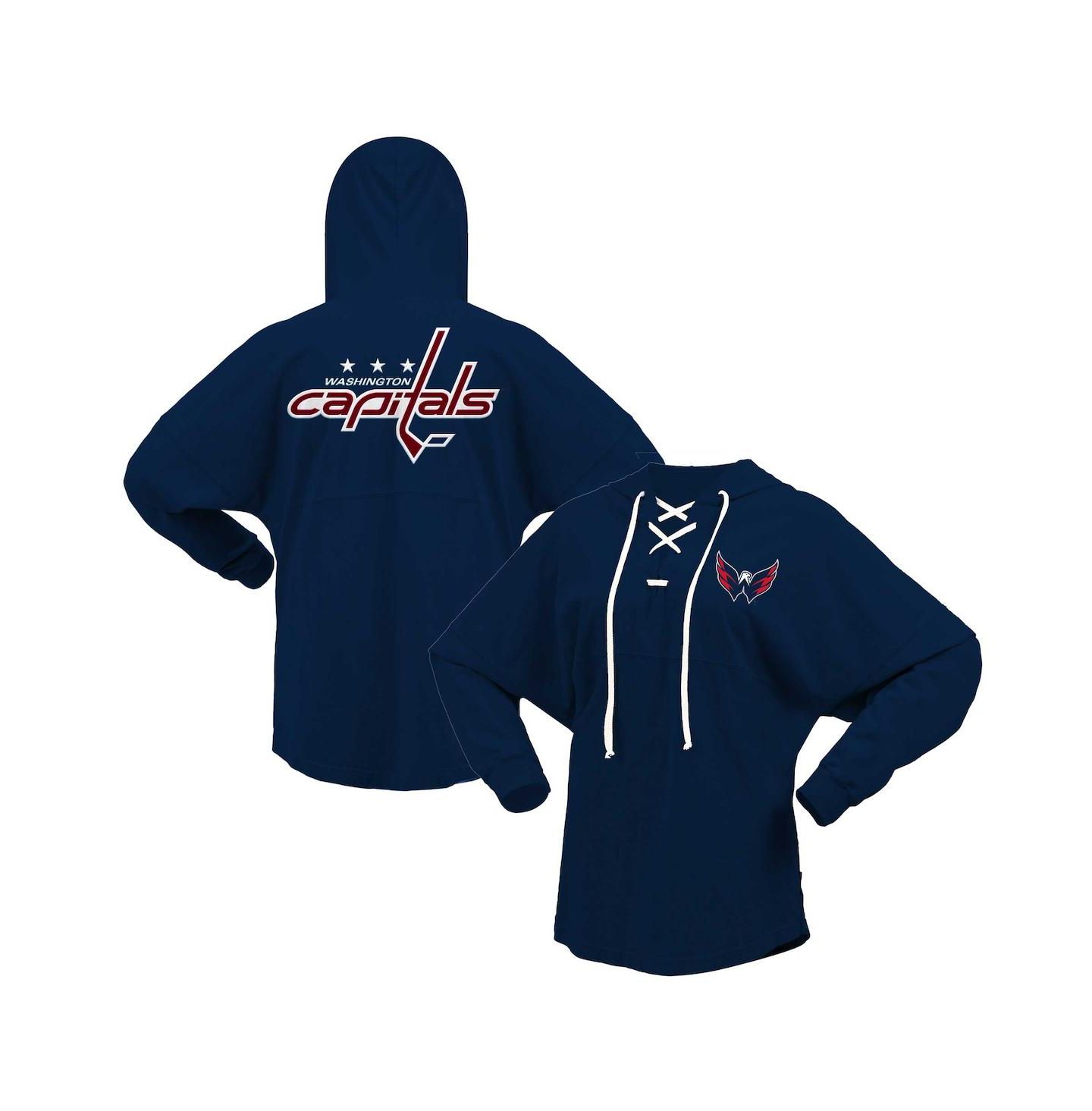 Женское худи Fanatics Navy Washington Capitals Jersey Lace-Up V-Neck Long Sleeve T-shirt — фото 1