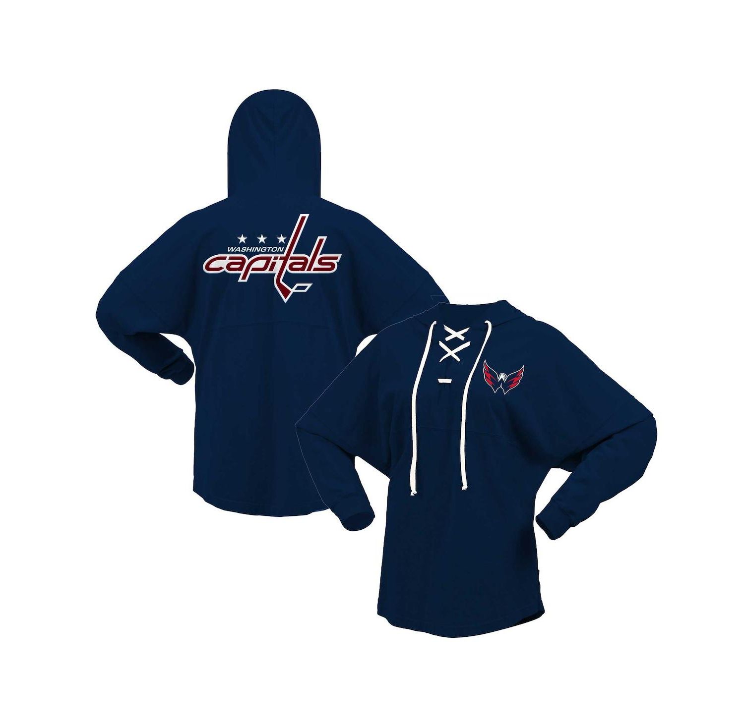 Women's Navy Washington Capitals Jersey Lace-Up V-Neck Long Sleeve Hoodie T-shirt
