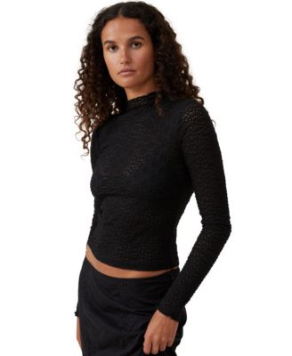 Women's Luna Textured Mock Neck Long Sleeve Top