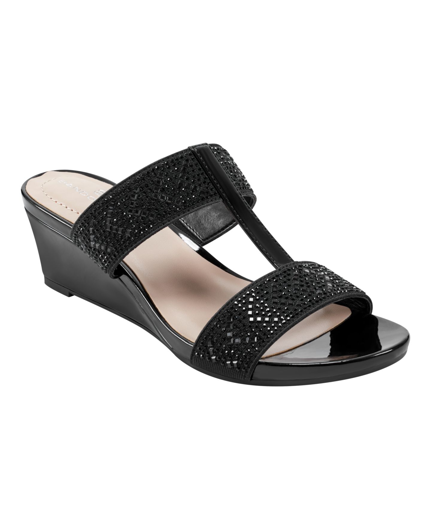 Женские сандалии Bandolino Iluvit Embellished T-Strap Wedge, цвет: Чёрный — фото 1