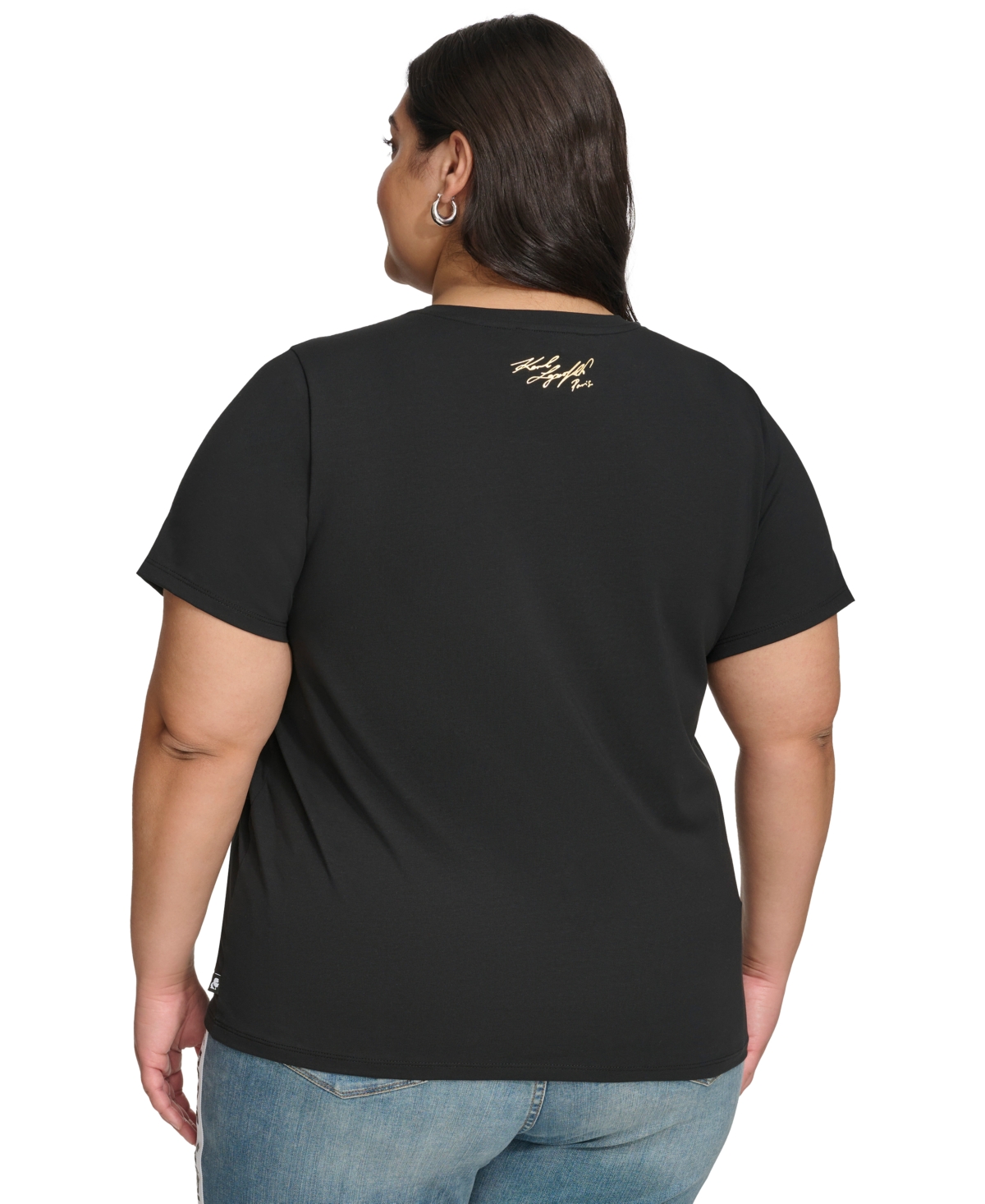 Karl Lagerfeld Paris Plus Size Eiffel Tower Embellished T-Shirt, First@Macy's -Gold