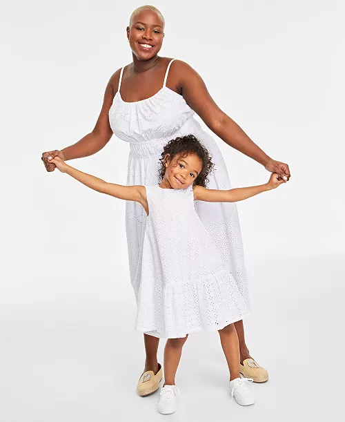 trendy plus size cotton eyelet smocked-waist dress, created for macy's