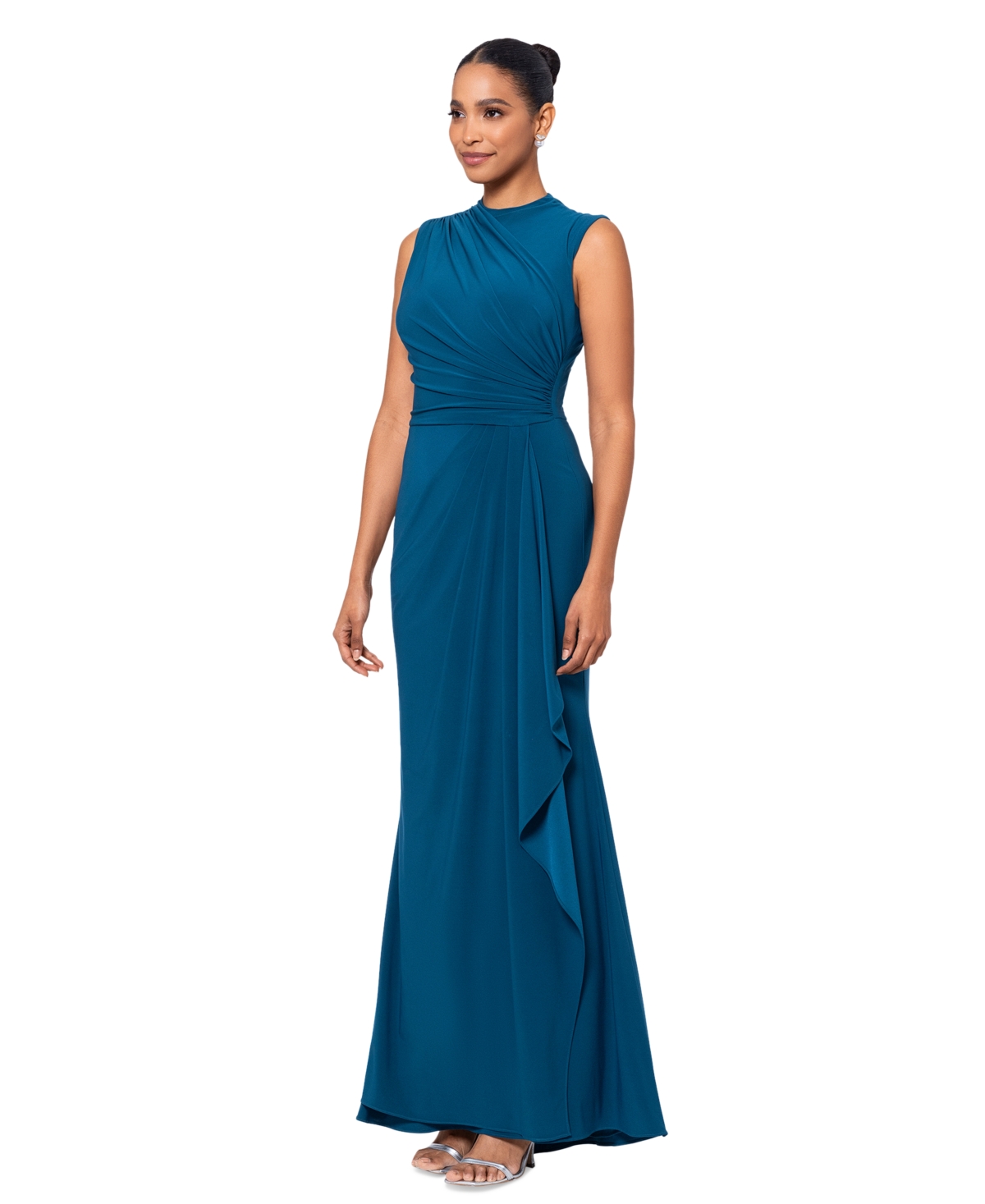 Shop Betsy & Adam Women's Ruched Draped Gown In Mallard