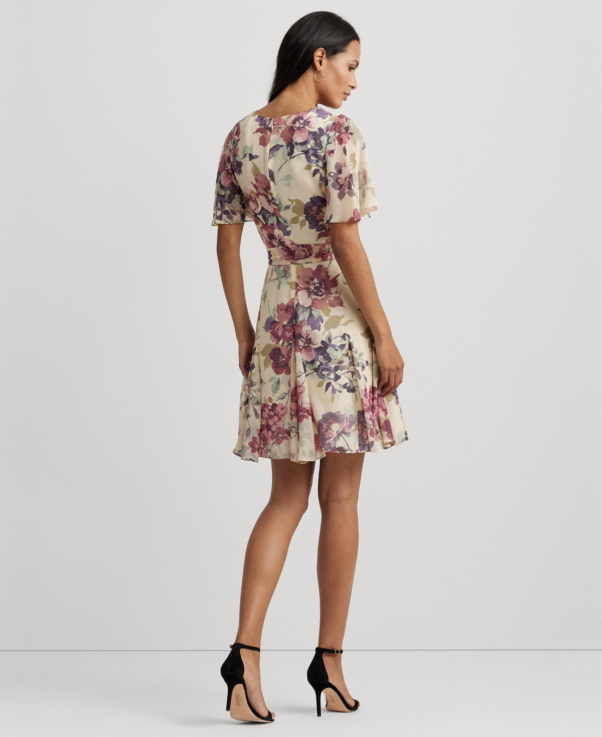 Shop Lauren Ralph Lauren Women's Floral Crinkle Georgette Surplice Dress In Cream Multi