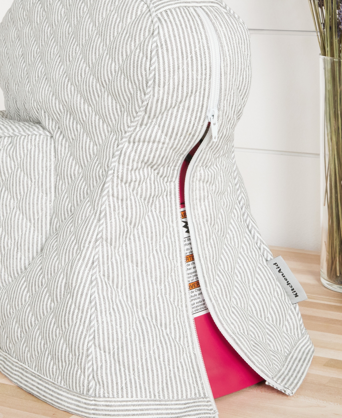 KitchenAid Fitted Tilt-Head Ticking Stripe Stand Mixer Cover with Storage Pocket Quilted, 14.37
