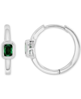 Cubic Zirconia Rectangular Bezel Polished Small Hoop Earrings, 0.61"