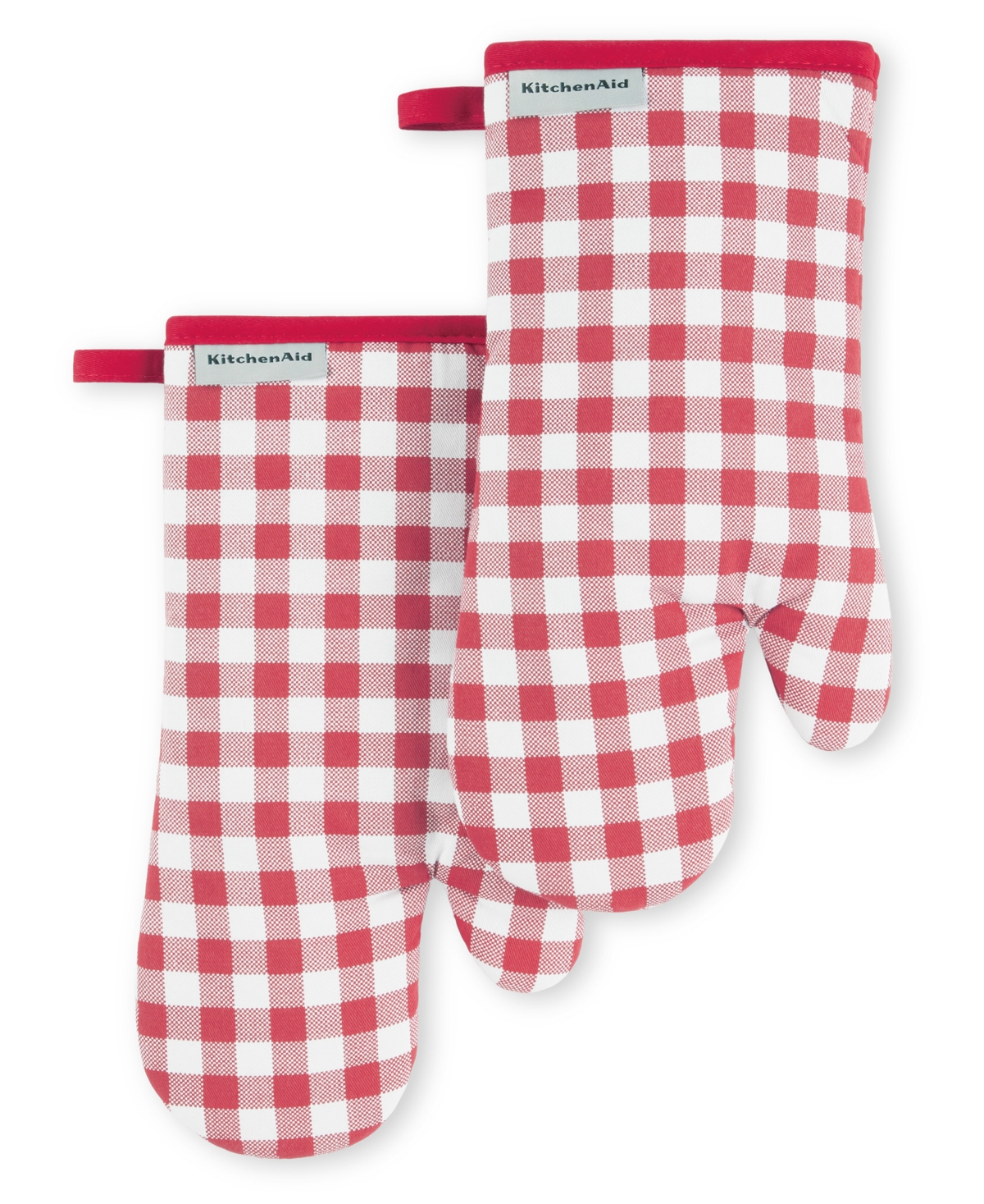 Shop Kitchenaid Gingham Oven Mitt 2-pack Set, 7" X 13" In Passion Red