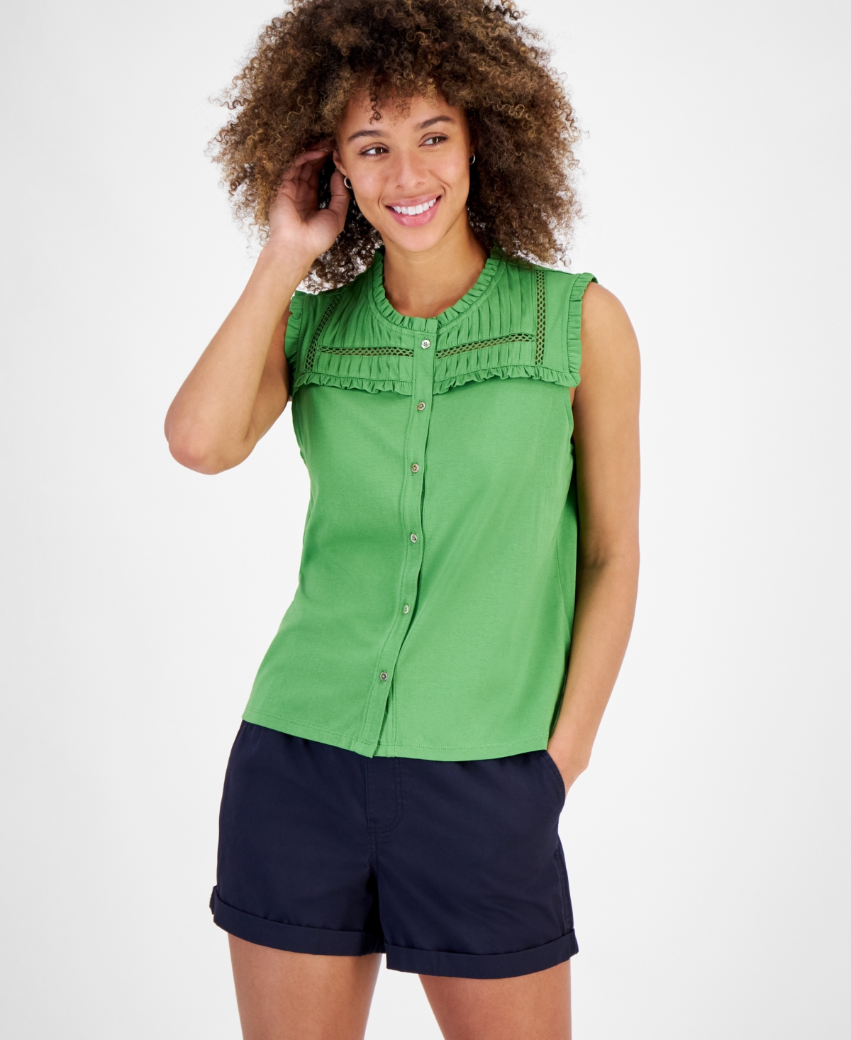 Shop Nautica Jeans Women's Sleeveless Pintuck-yoke Top In Salted Lime