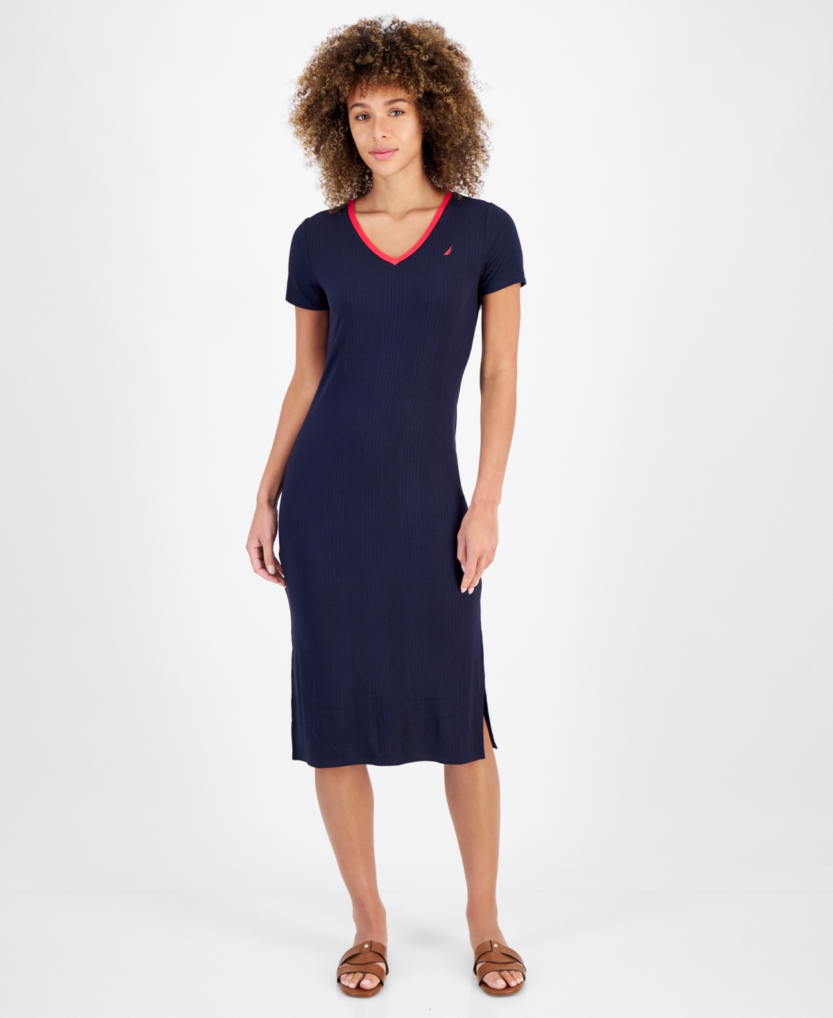Women's Rib-Knit Midi T-Shirt Dress - Night Sky