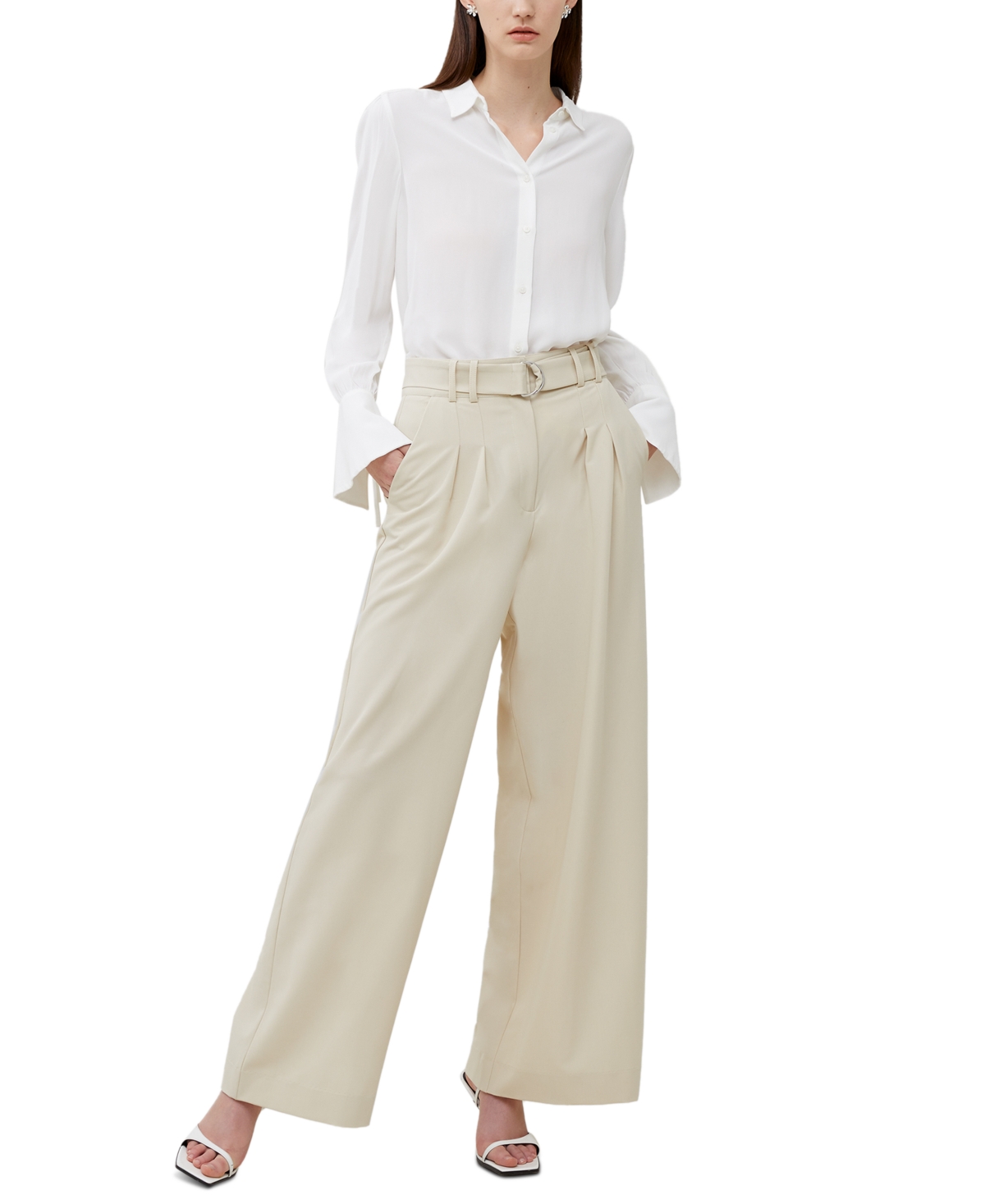 French Connection Women's Everly Belted Suiting Trousers In Oyster Gray