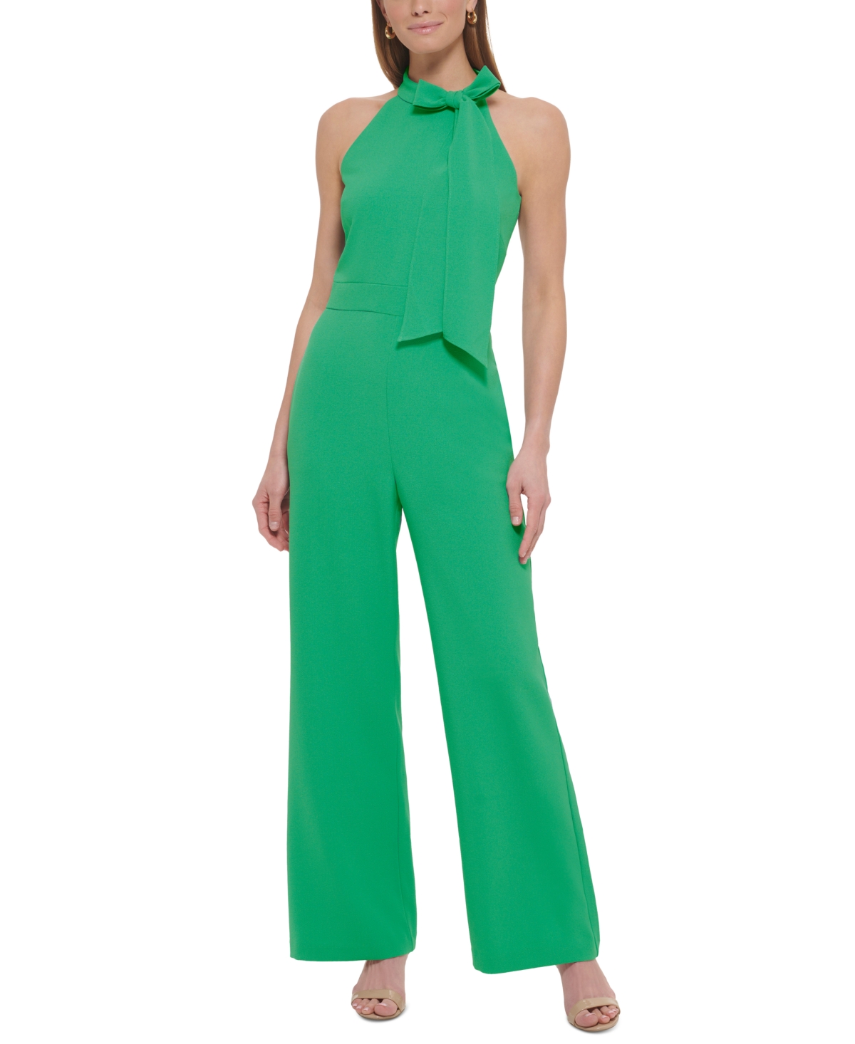 Vince Camuto Women's Signature Stretch Crepe Bow-neck Halter Jumpsuit In Kelly Green
