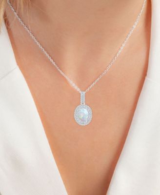 2-Pc. Set Lab-Grown Opal (1-1/6 ct. t.w.) & Lab-Grown White Sapphire (1 ct. t.w.) Oval Halo Pendant Necklace & Matching Stud Earrings in Sterling Silver