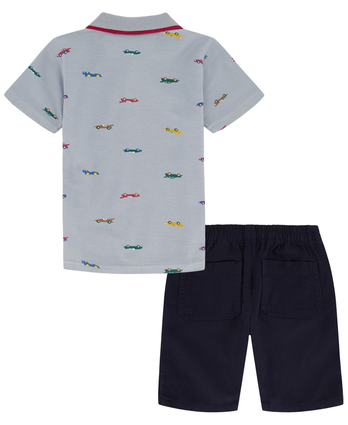 Shop Kids Headquarters Little Boys Printed Pique Polo Shirt And Twill Shorts Set In Blue,navy