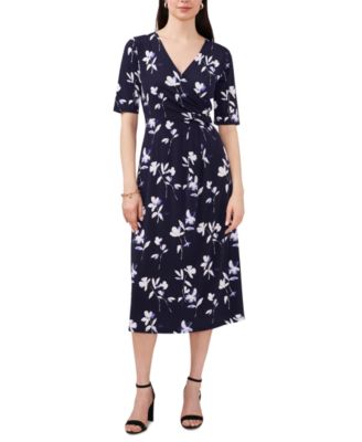 MSK - Petite Floral Print Surplice Midi Dress