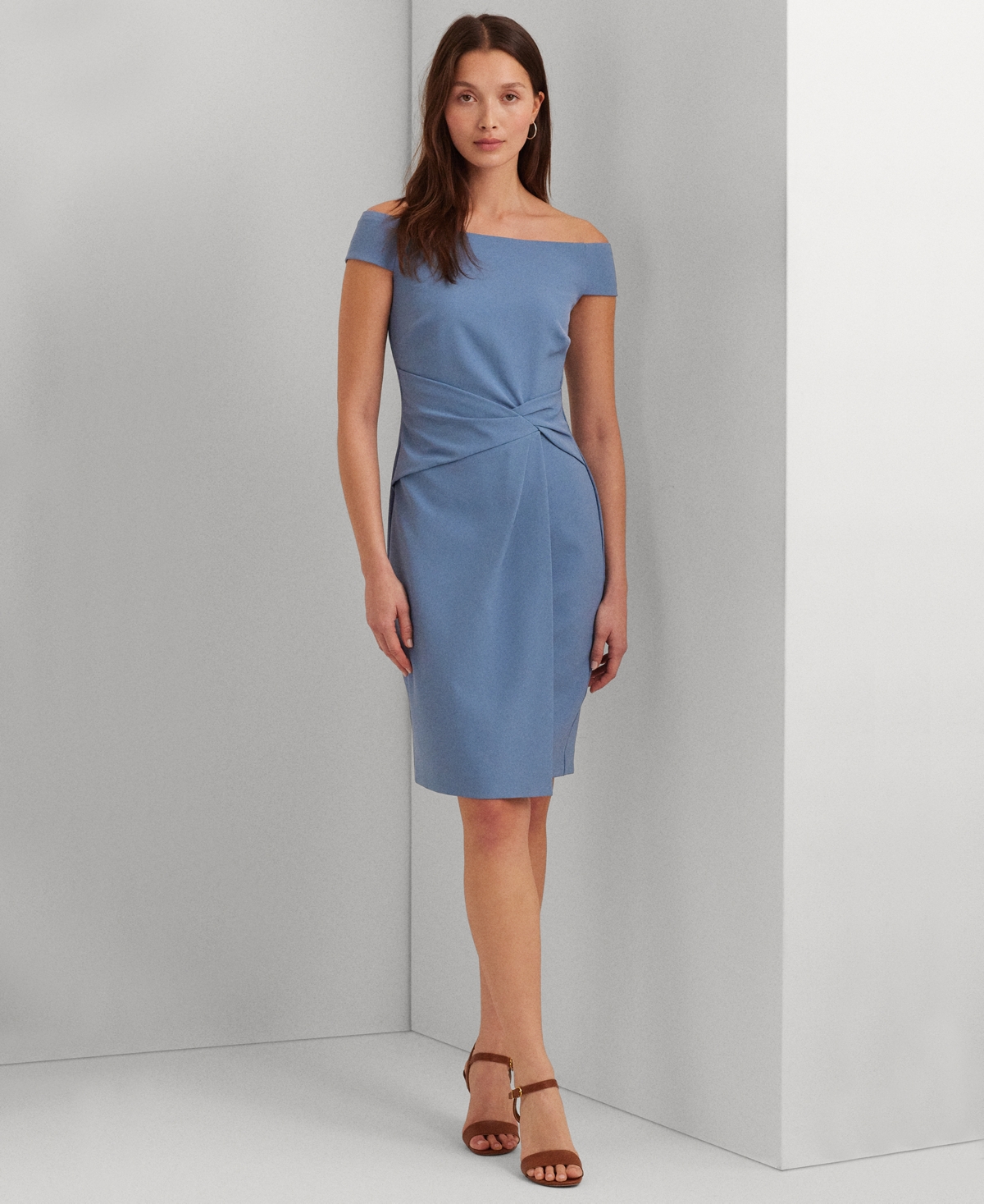 Shop Lauren Ralph Lauren Women's Off-the-shoulder Dress In Pale Azure