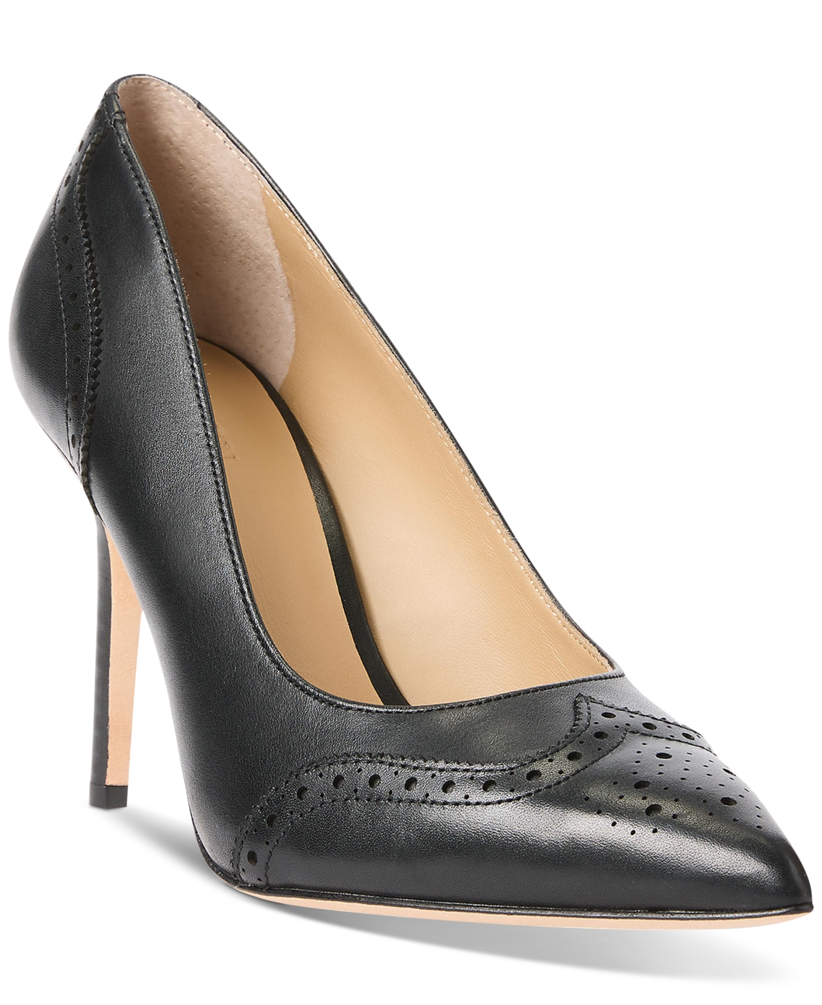 Ralph Lauren Lynden Womens Leather Wingtip Pumps In Black Leather