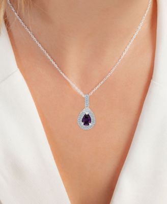 2-Pc. Set Lab-Grown Alexandrite (2-5/8 ct. t.w.) & Lab-Grown White Sapphire (1 ct. t.w.) Teardrop Halo Pendant Necklace & Matching Stud Earrings in Sterling Silver