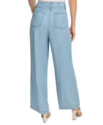 パンツ DKNY wide straight denim pants archive DKNY Women's Chambray Wide-Leg Pants - Macy's