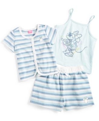 Disney - Toddler & Little Girls Minnie Mouse Crochet Cardigan, Tank Top & Shorts, 3 Piece Set