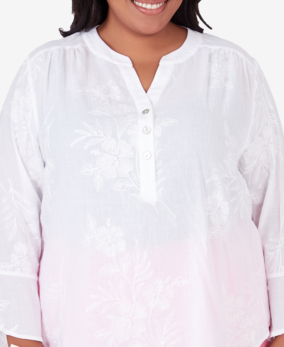 Alfred Dunner Plus Size Miami Beach Embroidered Floral Blouse