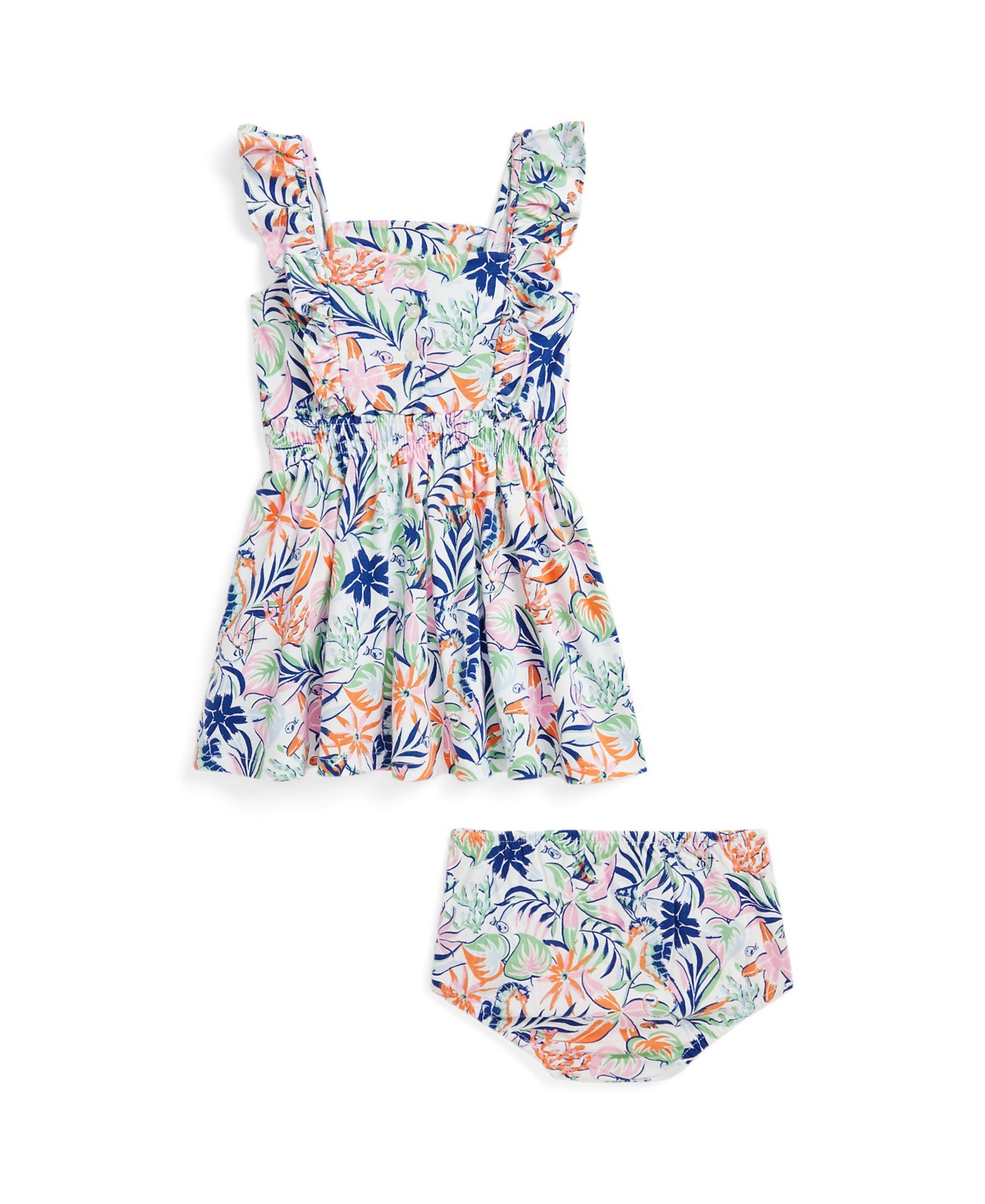 Shop Polo Ralph Lauren Baby Girls Tropical Print Cotton Dress In Sea Creature Tropical With Sweet Lilac