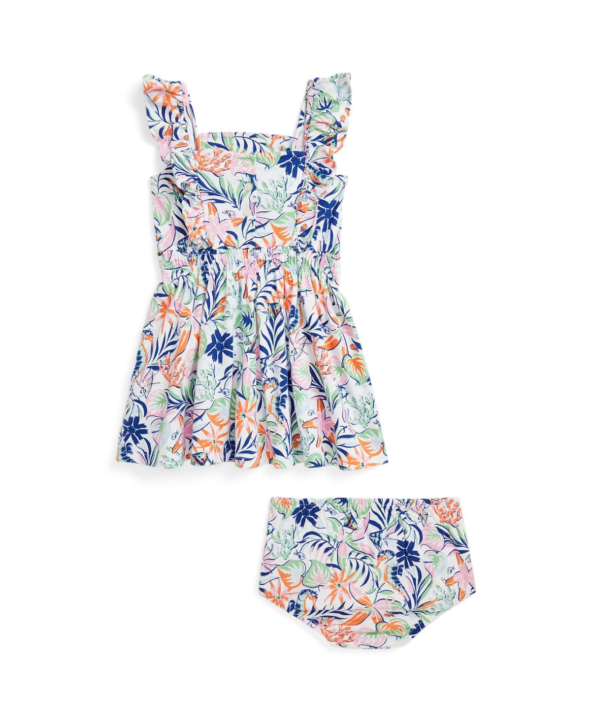 Polo Ralph Lauren Baby Girls Tropical Print Cotton Dress - Sea Creature Tropical with Sweet Lilac