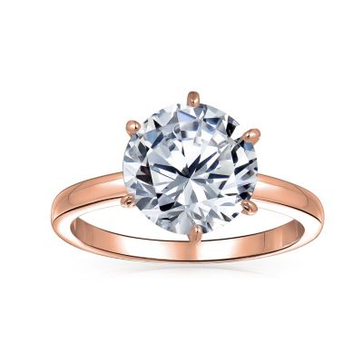 Classic Timeless Cubic Zirconia 3CT CZ 6 Prong Setting Round Solitaire Promise Ring Thin Band Sterling Silver