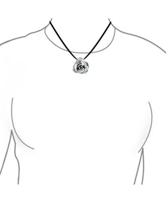 Large Flower Rose Pendant Necklace Black Silk Cord Hollow Oxidized Sterling Silver16 Inch