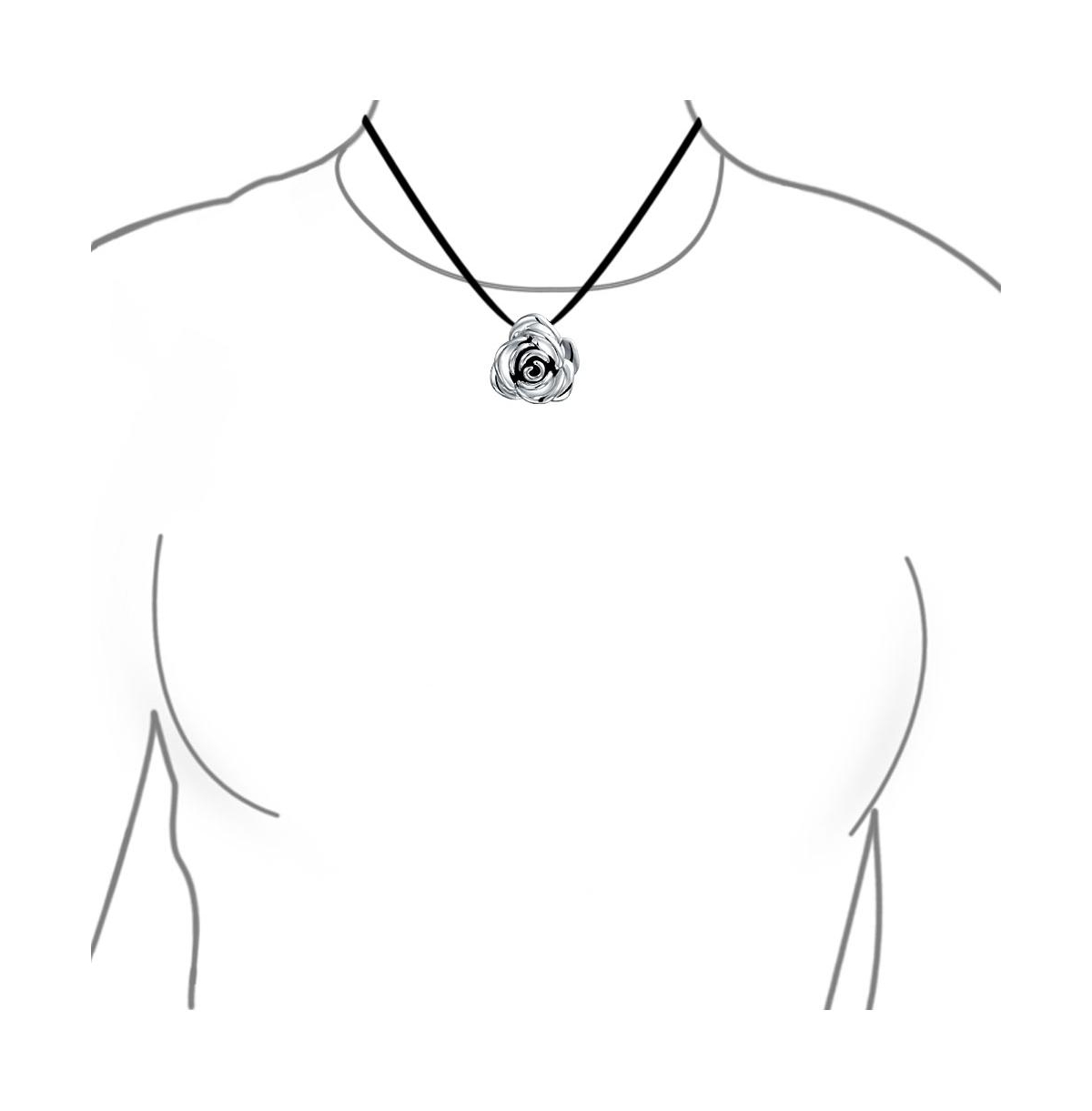 Bling Jewelry Large Flower Rose Pendant Necklace For Women ForSilk Cord Hollow Oxidized Sterling Silver16 Inch - Black