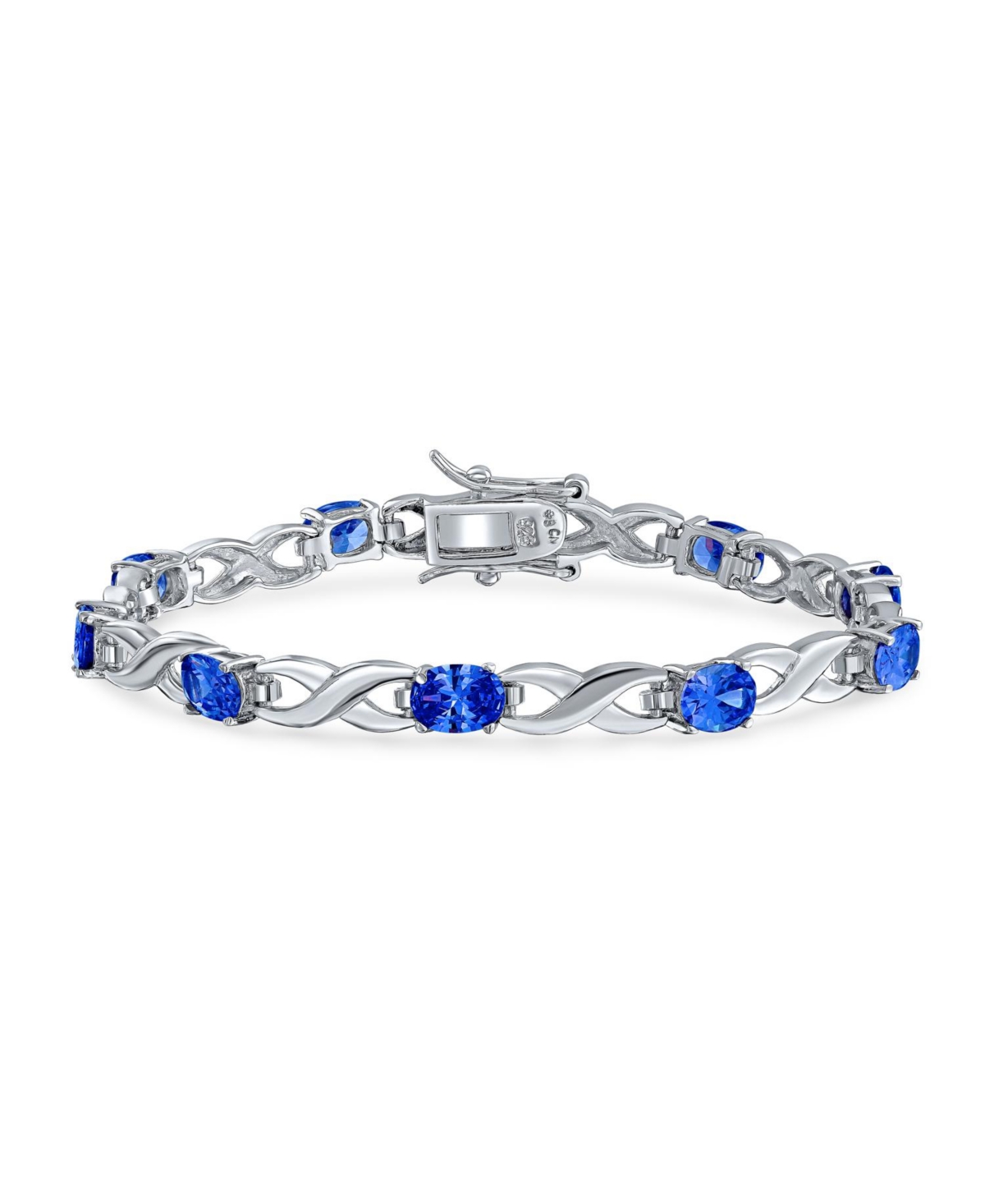 9CT Oval Cz Alternating Infinity Tennis Bracelet Sterling Silver - Blue