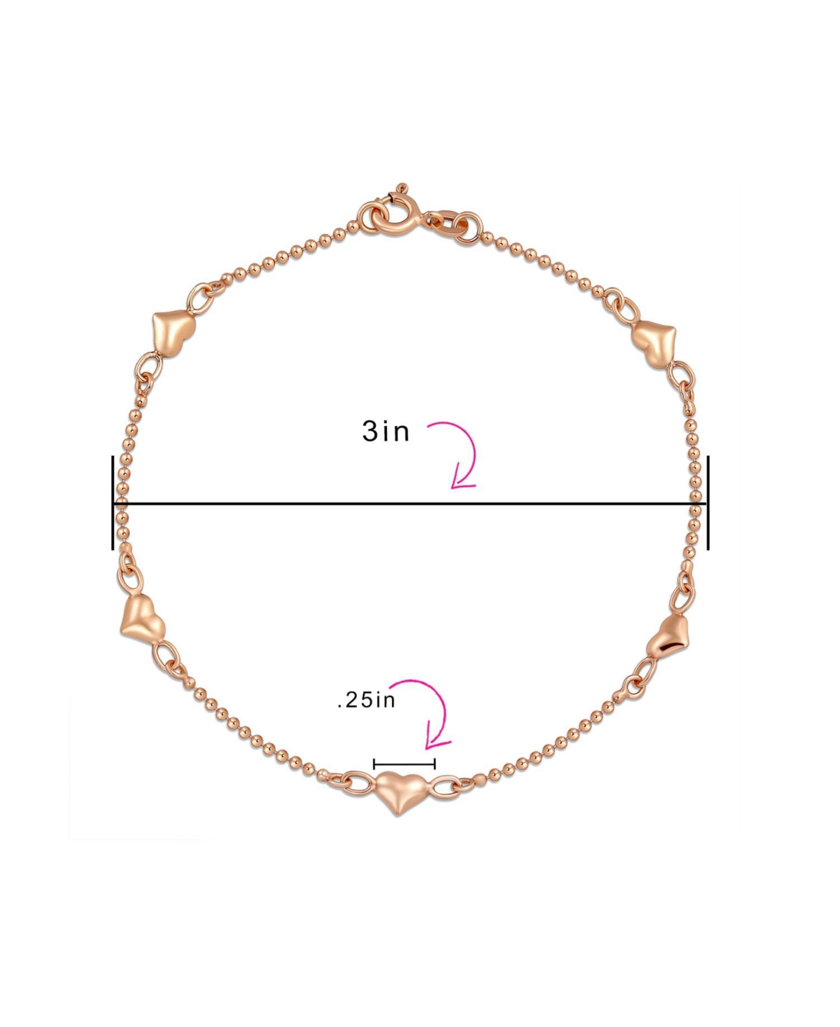 Bling Jewelry Multi Puff Station Hearts Charm Anklet Ankle Bracelet For Women Beaded Ball ChaGold Vermeil Sterling Silver Flexible - Ro