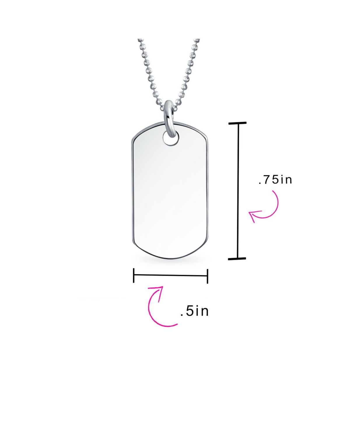 Bling Jewelry Medium Plain Simple Basic Cool Men's Identification Military Army Dog Tag Pendant Necklace SterlingSmall Medium Large Sizes - Si