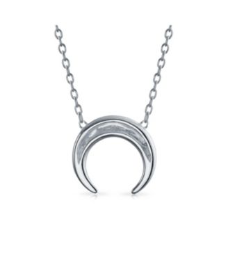 Celestial Trendy Horn Half Moon Necklace Sterling Silver Necklaces Crescent Moon Station Necklace Double Horns Pendant
