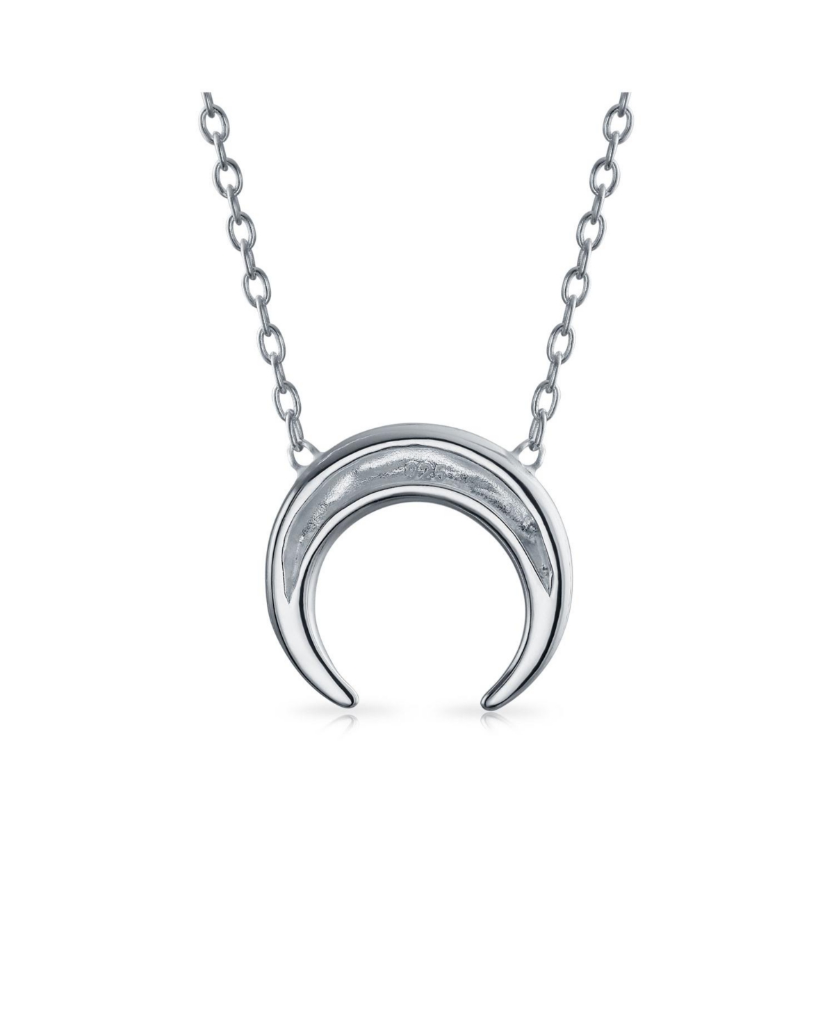 Bling Jewelry Celestial Trendy Horn Half Moon Necklace For Women Sterling Silver Necklaces For Women Crescent Moon Station Necklace Double Horns Penda