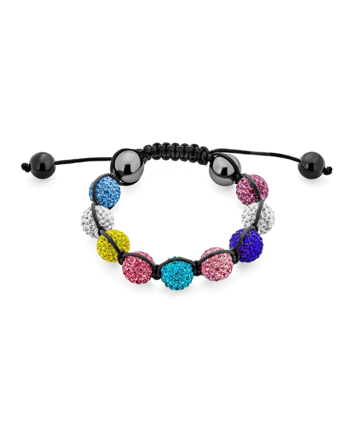 Bling Jewelry Pride Jewelry Multi Color Rainbow Crystal Balls Lgbtq 12mm Beads Bolo Bracelet Men WomenAdjustable Macrame Strand - Multi-color