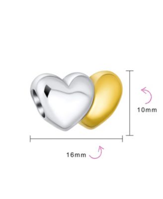 Valentine Heart Initial Alphabet Bead Charm CZ Accent Two Tone Silver for Bracelet