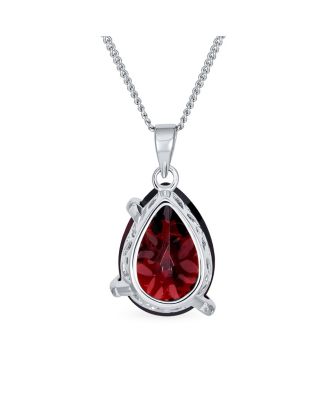 Romantic Pave Butterfly CZ Accent Ruby Red Teardrop Pendant Necklace Sterling Silver Chain