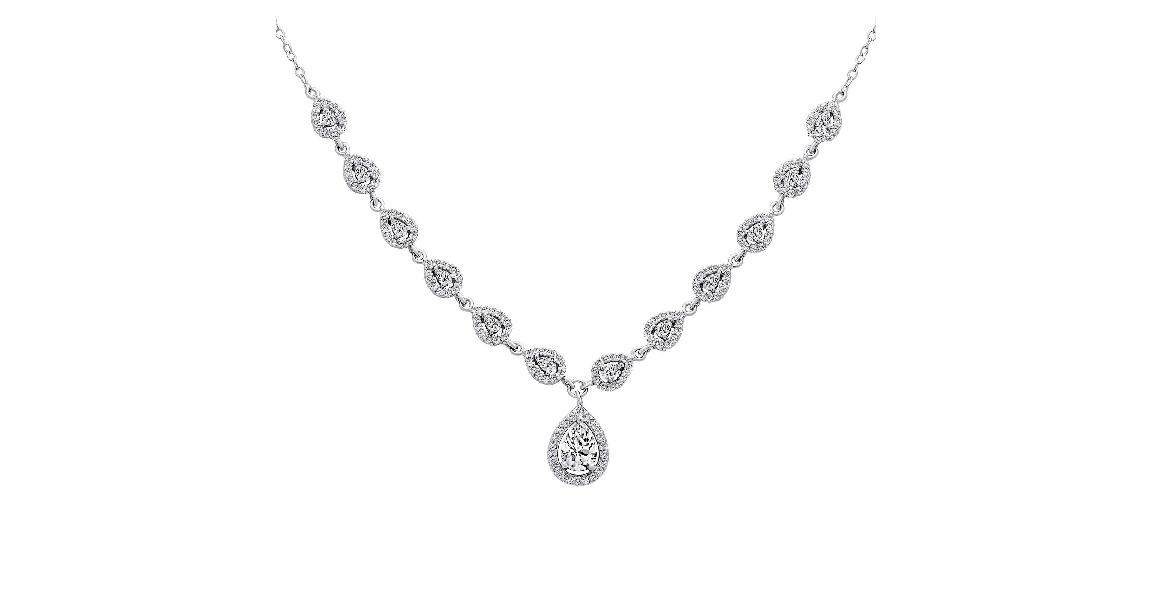 Bling Jewelry Classic Dainty Delicate Teardrop Halo Cubic Zirconia Cz V Collar Statement Necklace Sterling Silver